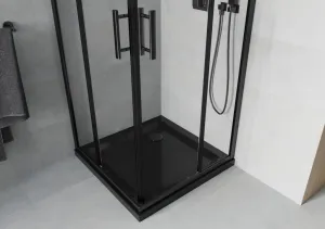MEXEN/S - Rio ksprchovací kút 70 x 70, transparent, čierna + vanička so sifónom 860-070-070-70-00-4070B