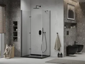 MEXEN/S - Lima sprchový kút zalamovacie dvere 90 x 100, transparent, čierny + Flat čierna vanička so sifónom 856-090-100-70-00-4070B