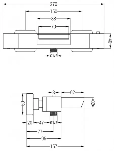 MEXEN - Termostatická vaňová batéria Cube, grafit 77360-66