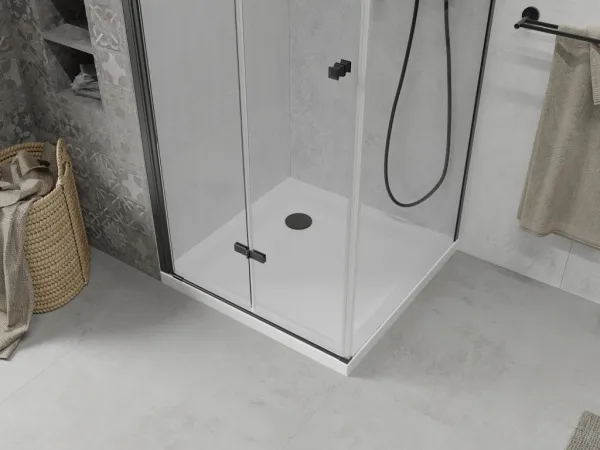 MEXEN/S - Lima sprchovací kút 70x70, transparent, čierna + biela vanička so sifónom 856-070-070-70-00-4010B