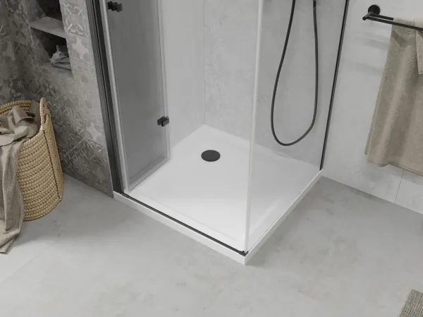 MEXEN/S - Lima sprchovací kút 70x70, transparent, čierna + biela vanička so sifónom 856-070-070-70-00-4010B