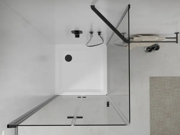 MEXEN/S - Lima sprchovací kút 70x70, transparent, čierna + biela vanička so sifónom 856-070-070-70-00-4010B