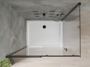 MEXEN/S - Omega sprchovací kút 110x80, transparent, čierna + biela vanička so sifónom 825-110-080-70-00-4010B