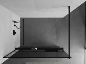 MEXEN/S - KIOTO Sprchová zástena WALK-IN s poličkou a držiakom uterákov 90 x 200, grafit 8 mm, čierna 800-090-121-70-40