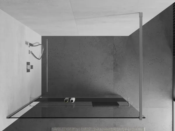 MEXEN/S - KIOTO Sprchová zástena WALK-IN s poličkou a držiakom uterákov 70 x 200, transparent 8 mm, chróm 800-070-121-01-00