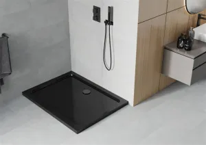 MEXEN/S - Flat sprchová vanička obdĺžniková slim 100 x 90, černá + čierny sifón 40709010B