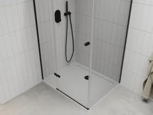 MEXEN/S - Roma sprchovací kút 110x70, transparent, čierna + biela vanička so sifónom 854-110-070-70-00-4010B