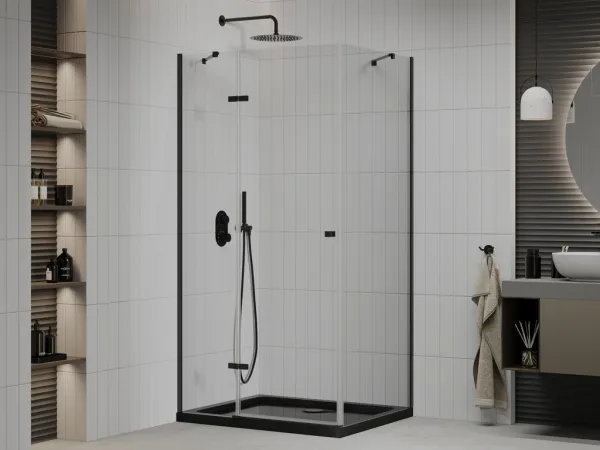 MEXEN/S - Roma sprchovací kút 100x90, transparent, čierna + čierna vanička so sifónom 854-100-090-70-00-4070B