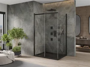 MEXEN/S - Omega sprchovací kút 100x90, transparent, čierna + čierna vanička so sifónom 825-100-090-70-00-4070B