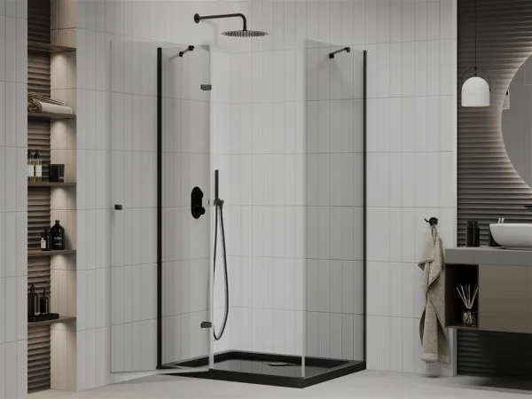 MEXEN/S - Roma sprchovací kút 100x90, transparent, čierna + čierna vanička so sifónom 854-100-090-70-00-4070B