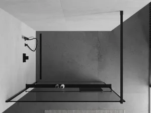MEXEN/S - KIOTO Sprchová zástena WALK-IN s poličkou a držiakom uterákov 100 x 200, transparent/čierna 8 mm, čierna 800-100-121-70-70