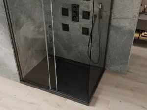 MEXEN/S - Omega sprchovací kút 100x80, transparent, čierna + čierna vanička so sifónom 825-100-080-70-00-4070B