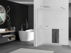 MEXEN/S - KIOTO Sprchová zástena WALK-IN s poličkou a držiakom uterákov 70 x 200, matné sklo 8 mm, chróm 800-070-121-01-30