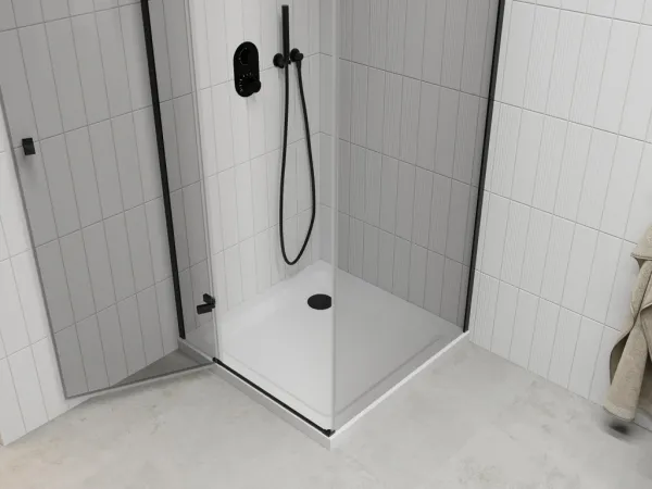 MEXEN/S - Roma sprchovací kút 70x70, transparent, čierna + biela vanička so sifónom 854-070-070-70-00-4010B