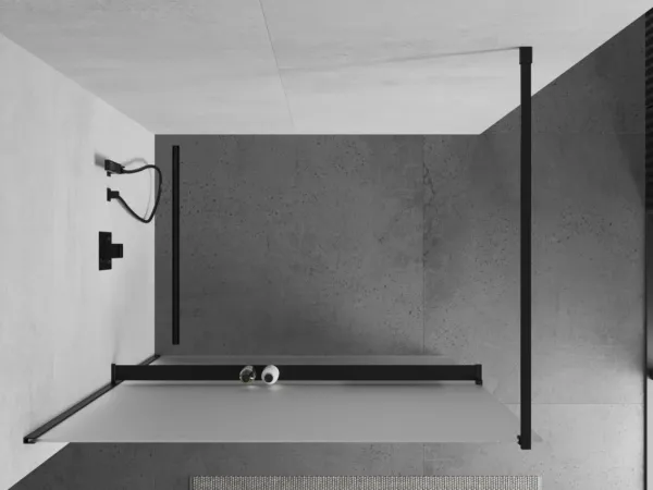MEXEN/S - KIOTO Sprchová zástena WALK-IN s poličkou a držiakom uterákov 120 x 200, matné sklo 8 mm, čierna 800-120-121-70-30