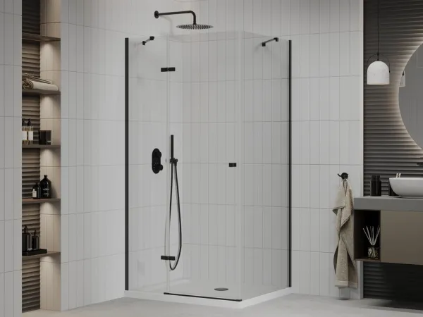 MEXEN/S - Roma sprchovací kút 110x70, transparent, čierna + biela vanička so sifónom 854-110-070-70-00-4010B