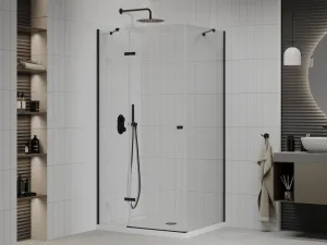 MEXEN/S - Roma sprchovací kút 110x70, transparent, čierna + biela vanička so sifónom 854-110-070-70-00-4010B