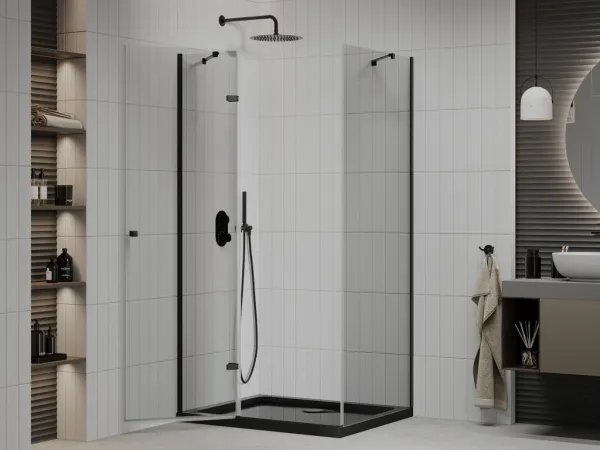 MEXEN/S - Roma sprchovací kút 90x100, transparent, čierna + čierna vanička so sifónom 854-090-100-70-00-4070B