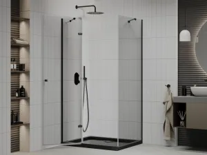 MEXEN/S - Roma sprchovací kút 90x100, transparent, čierna + čierna vanička so sifónom 854-090-100-70-00-4070B