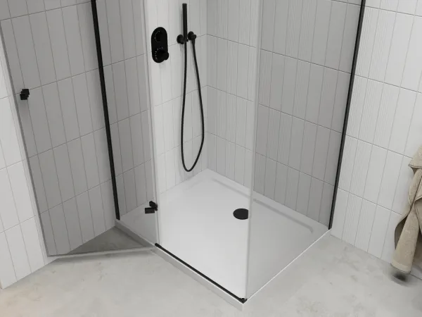 MEXEN/S - Roma sprchovací kút 110x90, transparent, čierna + biela vanička so sifónom 854-110-090-70-00-4010B
