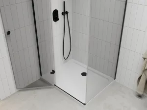 MEXEN/S - Roma sprchovací kút 110x90, transparent, čierna + biela vanička so sifónom 854-110-090-70-00-4010B