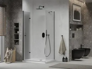 MEXEN/S - Lima sprchovací kút 80x110, transparent, čierna + biela vanička so sifónom 856-080-110-70-00-4010B