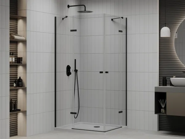 MEXEN/S - Roma Duo sprchovací kút 100x90, transparent, čierna + vanička so sifónom 854-100-090-70-02-4010B