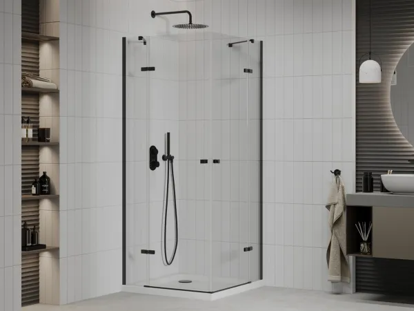 MEXEN/S - Roma Duo sprchovací kút 70x70, transparent, čierna + vanička so sifónom 854-070-070-70-02-4010B