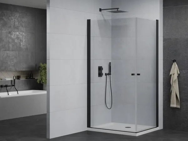 MEXEN/S - PRETORIA duo sprchovací kút 80 x 70, transparent, čierny + vanička vrátane sifónu 852-080-070-70-02-4010B