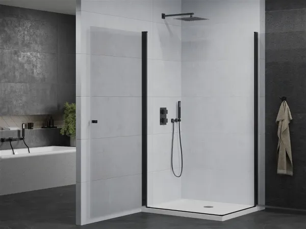 MEXEN/S - PRETORIA duo sprchovací kút 80 x 70, transparent, čierny + vanička vrátane sifónu 852-080-070-70-02-4010B