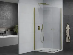 MEXEN/S - PRETORIA duo sprchovací kút 80 x 70, transparent, zlatá + vanička vrátane sifónu 852-080-070-50-02-4010G