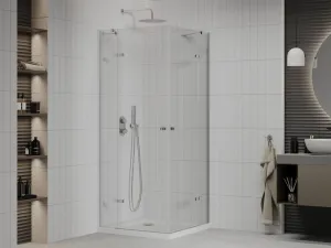 MEXEN/S - Roma Duo sprchovací kút 90x90, transparent, chróm + vanička so sifónom 854-090-090-01-02-4010