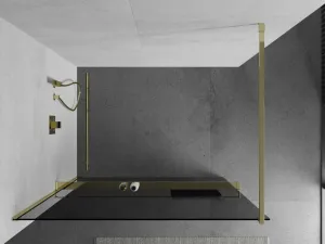 MEXEN/S - KIOTO Sprchová zástena WALK-IN s poličkou a držiakom uterákov 120 x 200, grafit 8 mm, zlatá 800-120-121-50-40