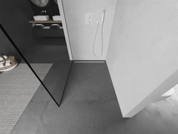 MEXEN/S - KIOTO Sprchová zástena WALK-IN 80 x 200, transparent/čierny vzor 8 mm, biela 800-080-101-20-70