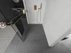 MEXEN/S - Kioto+ Sprchová zástena WALK-IN s poličkou a držiakom uterákov 85 x 200, transparent, zlatá 800-085-121-50-00
