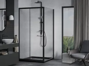 MEXEN/S - Apia Sprchovací kút 100x100, transparent, čierna + vanička so sifónom 840-100-100-70-00-4070B