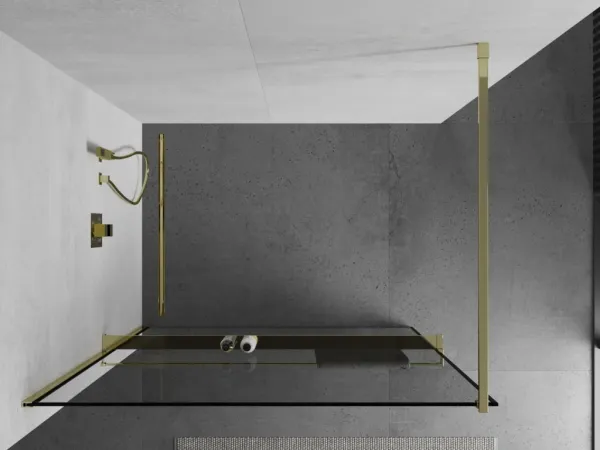 MEXEN/S - KIOTO Sprchová zástena WALK-IN s poličkou a držiakom uterákov 70 x 200, transparent 8 mm, čierna 800-070-121-50-70