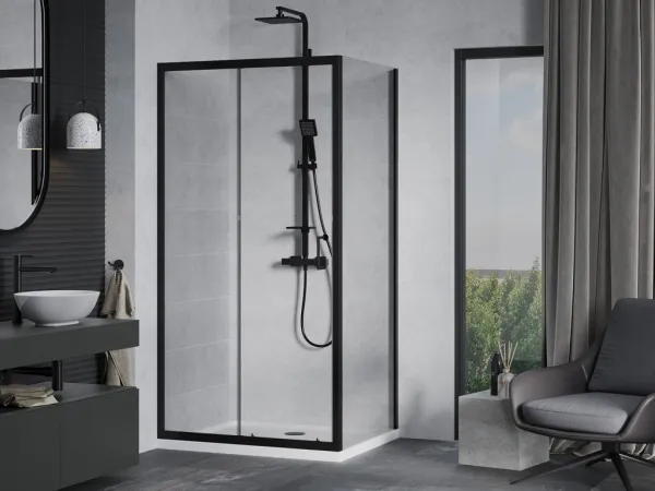 MEXEN/S - Apia Sprchovací kút 130x100, transparent, čierna + vanička so sifónom 840-130-100-70-00-4010B