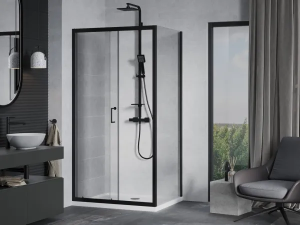 MEXEN/S - Apia Sprchovací kút 110x80, transparent, čierna + vanička so sifónom 840-110-080-70-00-4010B