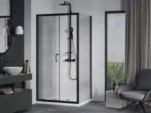 MEXEN/S - Apia Sprchovací kút 110x80, transparent, čierna + vanička so sifónom 840-110-080-70-00-4010B