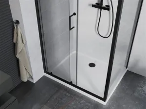 MEXEN/S - Apia Sprchovací kút 110x80, transparent, čierna + vanička so sifónom 840-110-080-70-00-4010B