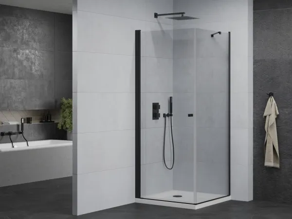 MEXEN/S - Pretória sprchovací kút 80x80, transparent, čierna + sprchová vanička vrátane sifónu 852-080-080-70-00-4010B