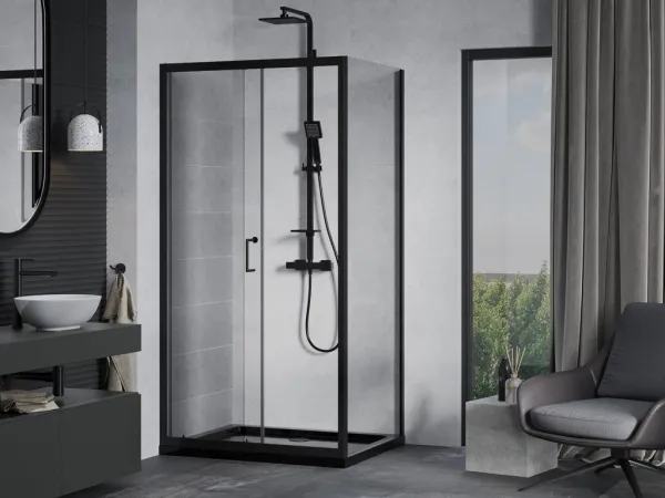 MEXEN/S - Apia Sprchovací kút 90x100, transparent, čierna + vanička so sifónom 840-090-100-70-00-4070B