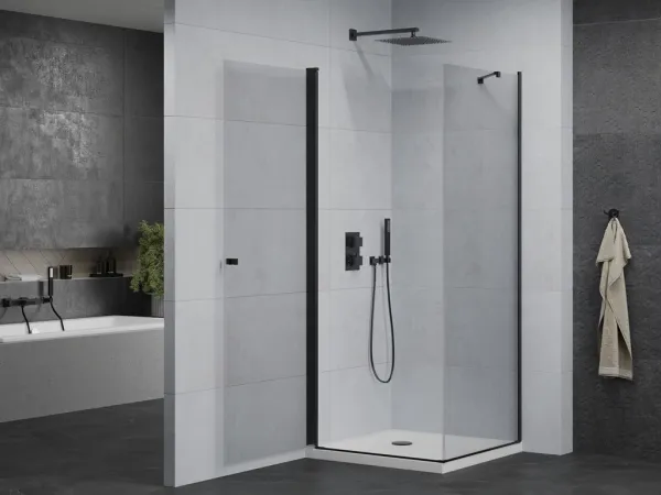 MEXEN/S - Pretória sprchovací kút 80x80, transparent, čierna + sprchová vanička vrátane sifónu 852-080-080-70-00-4010B