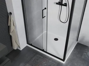 MEXEN/S - Apia Sprchovací kút 140x70, transparent, čierna + vanička so sifónom 840-140-070-70-00-4010B