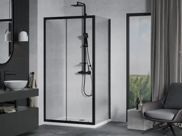 MEXEN/S - Apia Sprchovací kút 110x80, transparent, čierna + vanička so sifónom 840-110-080-70-00-4010B