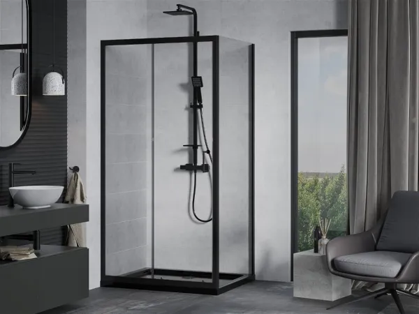 MEXEN/S - Apia Sprchovací kút 100x70, transparent, čierna + vanička so sifónom 840-100-070-70-00-4070B
