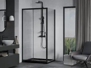 MEXEN/S - Apia Sprchovací kút 100x70, transparent, čierna + vanička so sifónom 840-100-070-70-00-4070B