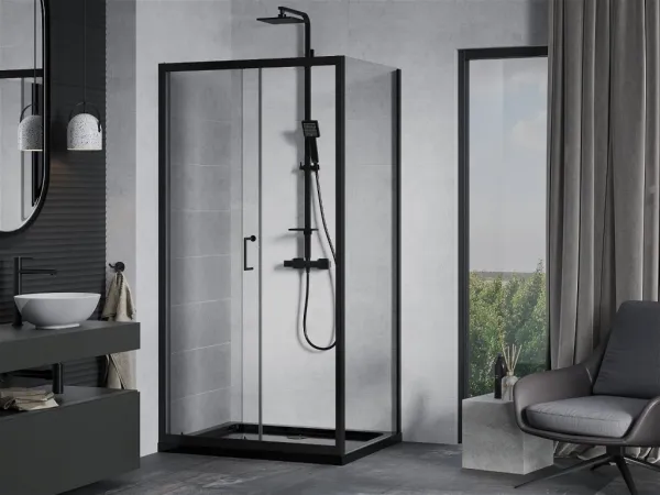 MEXEN/S - Apia Sprchovací kút 100x70, transparent, čierna + vanička so sifónom 840-100-070-70-00-4070B