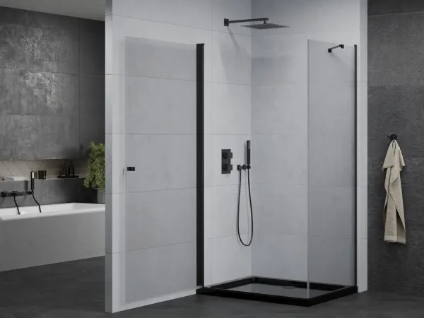 MEXEN/S - Pretória sprchovací kút 90x100, transparent, čierna + sprchová vanička vrátane sifónu 852-090-100-70-00-4070B